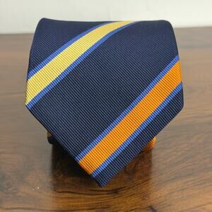 Ben Silver Mens Blue Silk Striped Handmade Tie orange & Yellow Classic Necktie